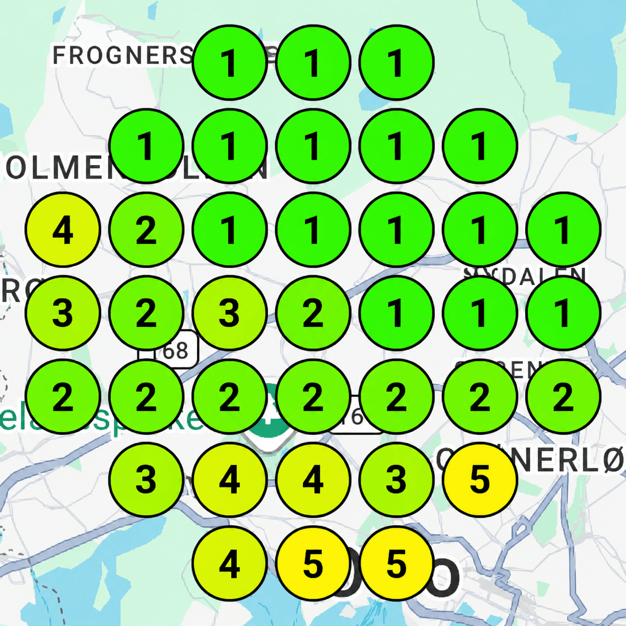 Google Maps-rangering etter: Topp 3 i hele området