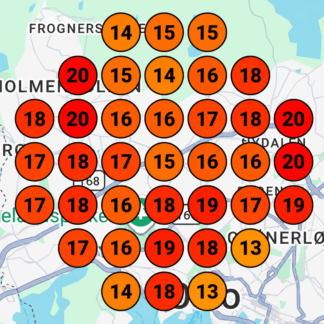 Google Maps-rangering før: svak plassering i hele området